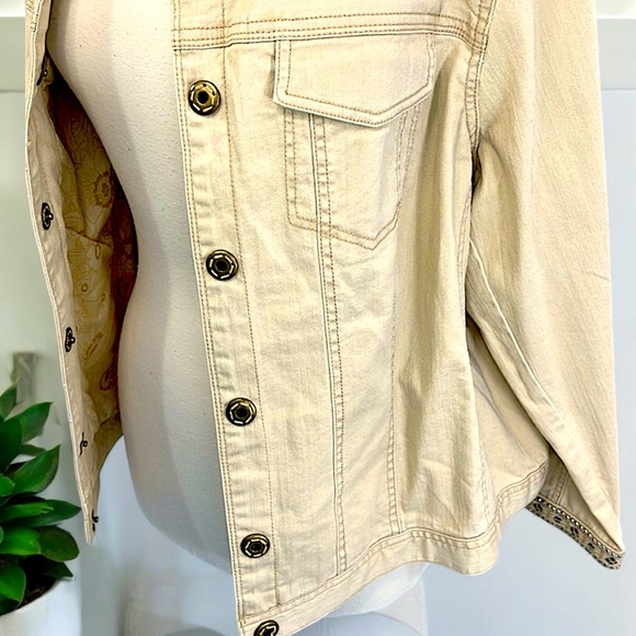 New Avenue AV/X Khaki Denim Embellished Jewel Trim Jacket - Picture 11 of 16